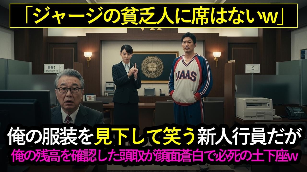 ジャージ姿の俺に「お前の席はないｗ」と笑う新人行員➡直後、俺の残高を確認した頭取が顔面蒼白で土下座ｗ #スカッとする話