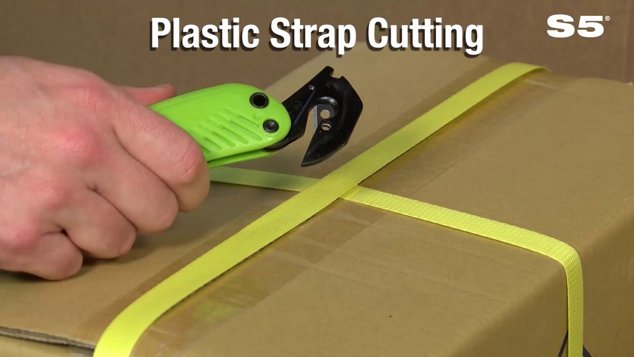 How to use the S5 Guarded Safety Knife for cutting tape, boxes, plastic straps, and shrink wrap