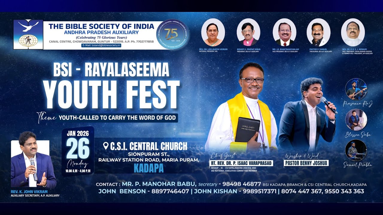 🔴LIVE | BSI Rayalaseema | Youth Fest 2026 | Youth Called to Carry the Word of God | Live from Kadapa