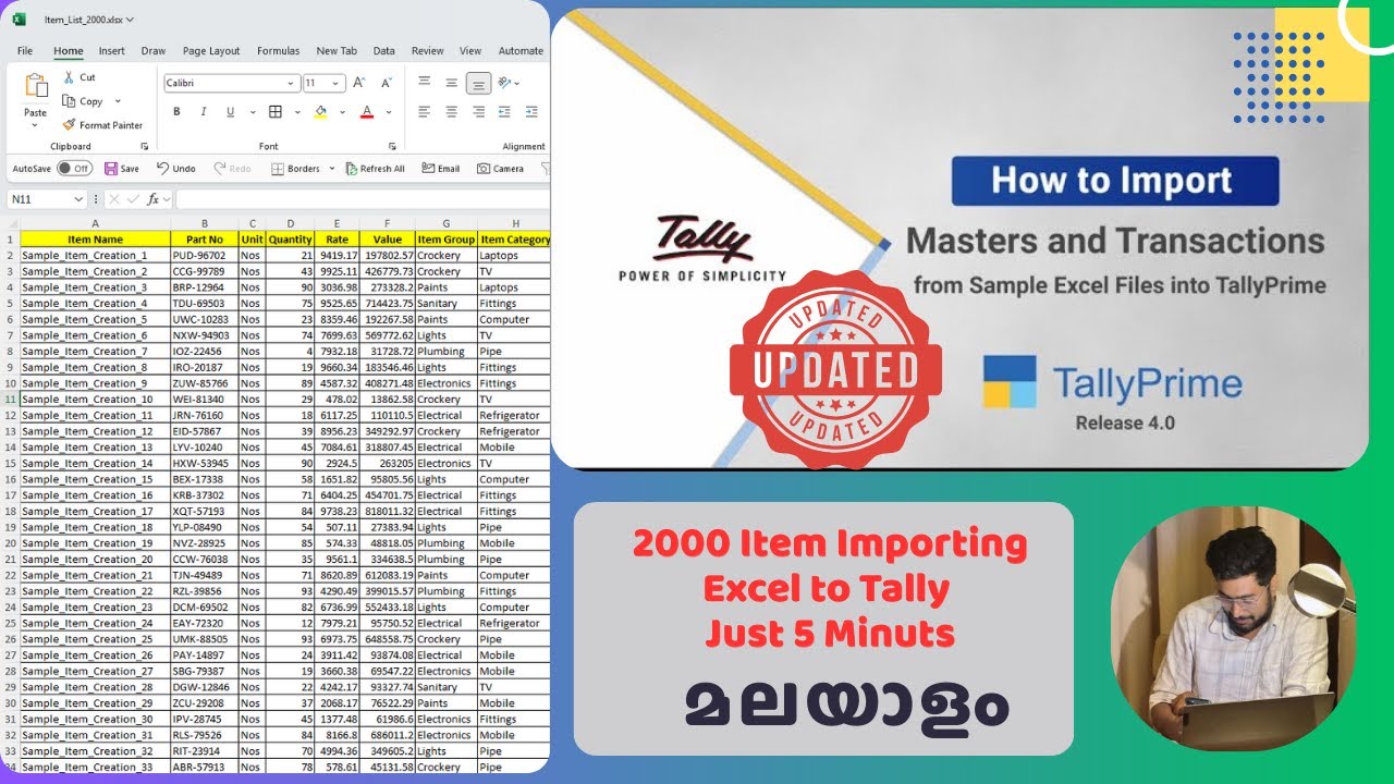 How to Import Stock Items to Tally Prime 4.0 Using Excel File | MALAYALAM 2025 | Excel With Ashif