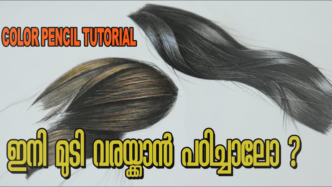 HOW TO DRAW HAIR IN COLOURED PENCIL  -  MALAYALAM TUTORIAL