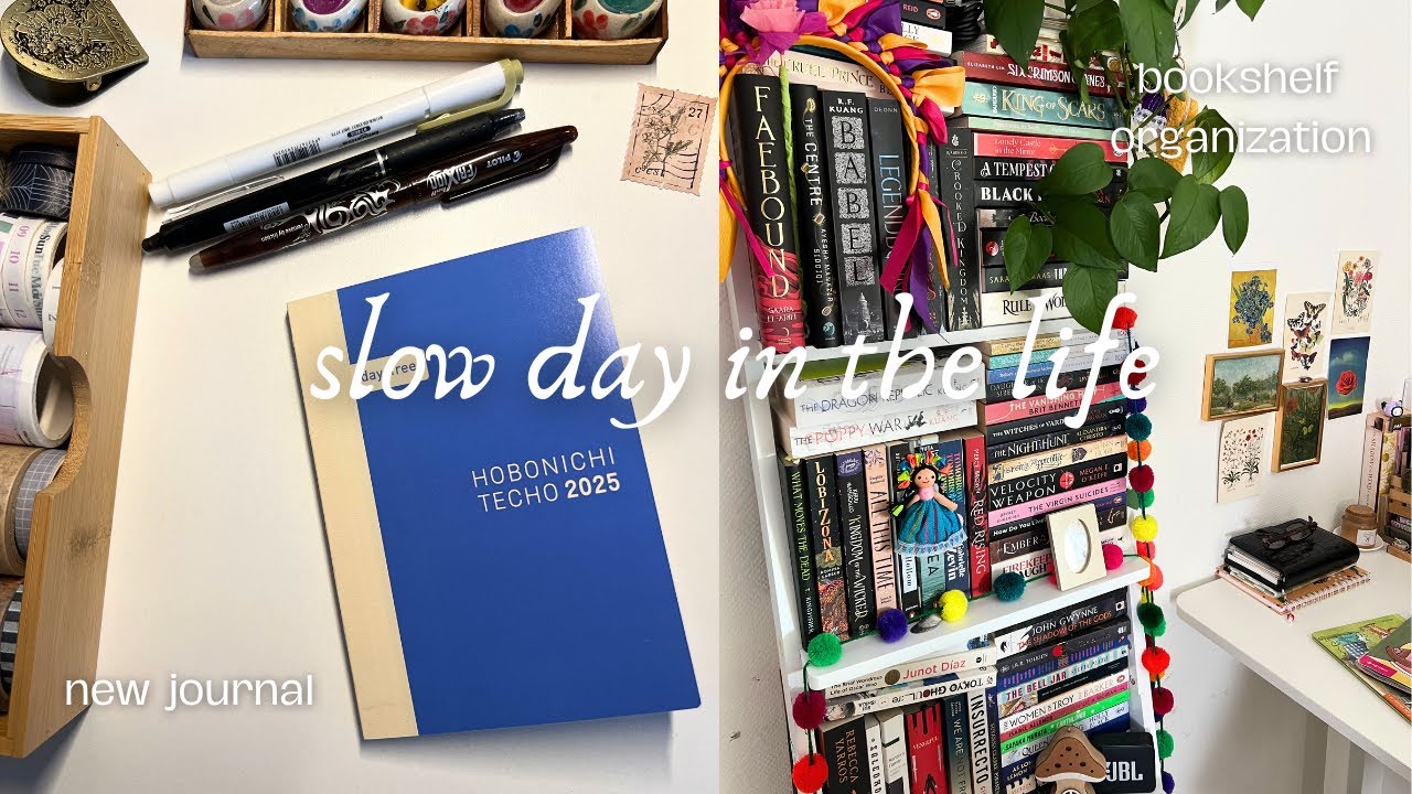 starting a new journal, bookshelf organization | slow day in the life