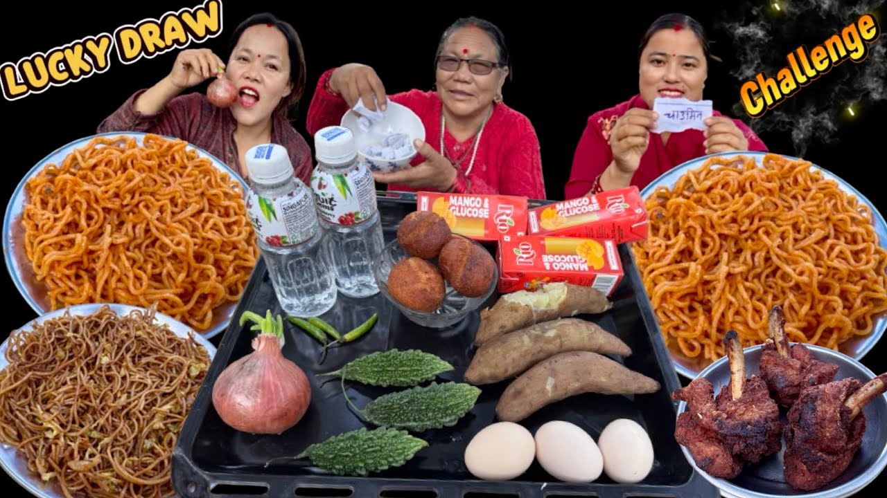 GOOD FOOD😋VS BAD FOOD🤮|| LUCKY DRAW CHALLENGE || Raw Egg Chicken lollipop current noodles Chowmein 
