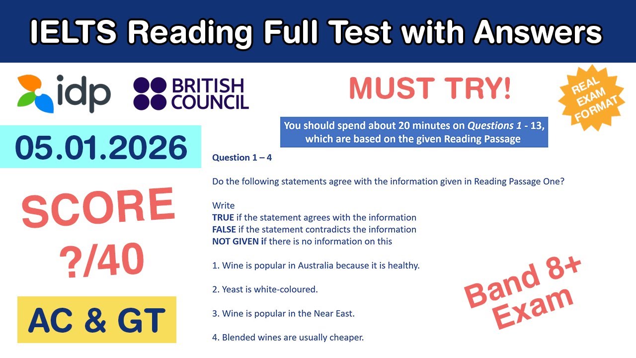IELTS Reading Practice Test with Answers 05.01.2026 - Test #118