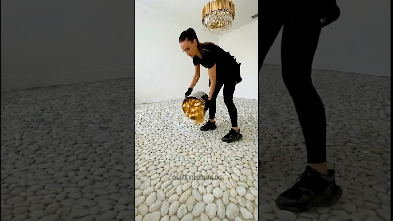 Brilliant Bedroom with a White Stone and Gold Epoxy Floor 