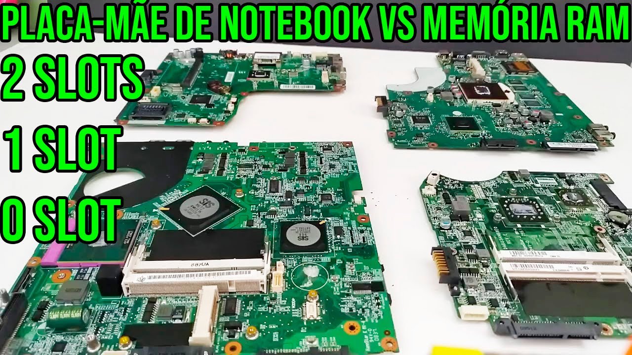 Placa-mãe de notebook vs slot de memória RAM vs memória RAM soldada
