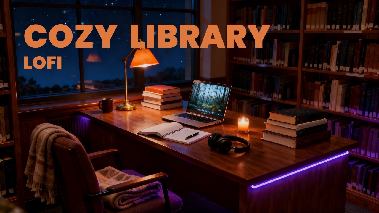 Cozy Library Night Study | Books & Focused Work Vibes