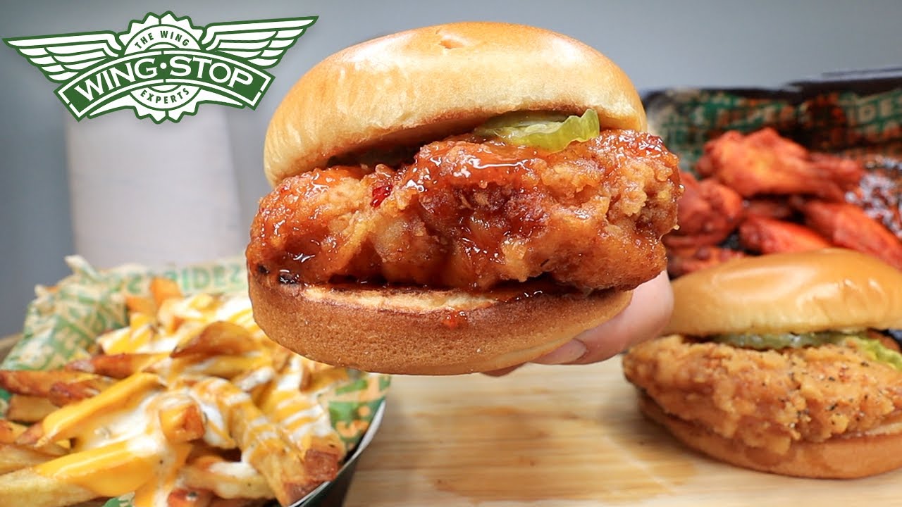 MUKBANG EATING Wingstop Mango Habanero Chicken Sandwich, Voodoo Fries, Lemon Pepper Chicken Sandwich