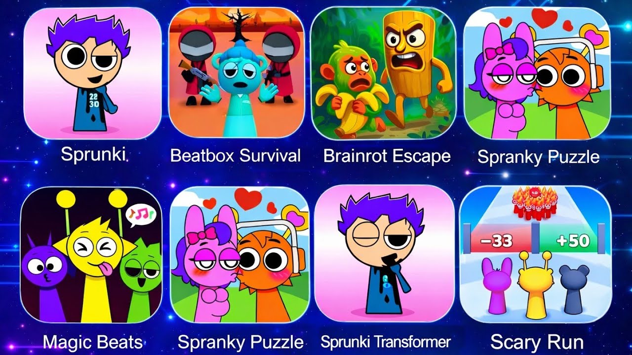 SprinkySurvival,Sprinky Transformer, Beat Duet, Ragdoll Break, GoingBalls,FoodRun