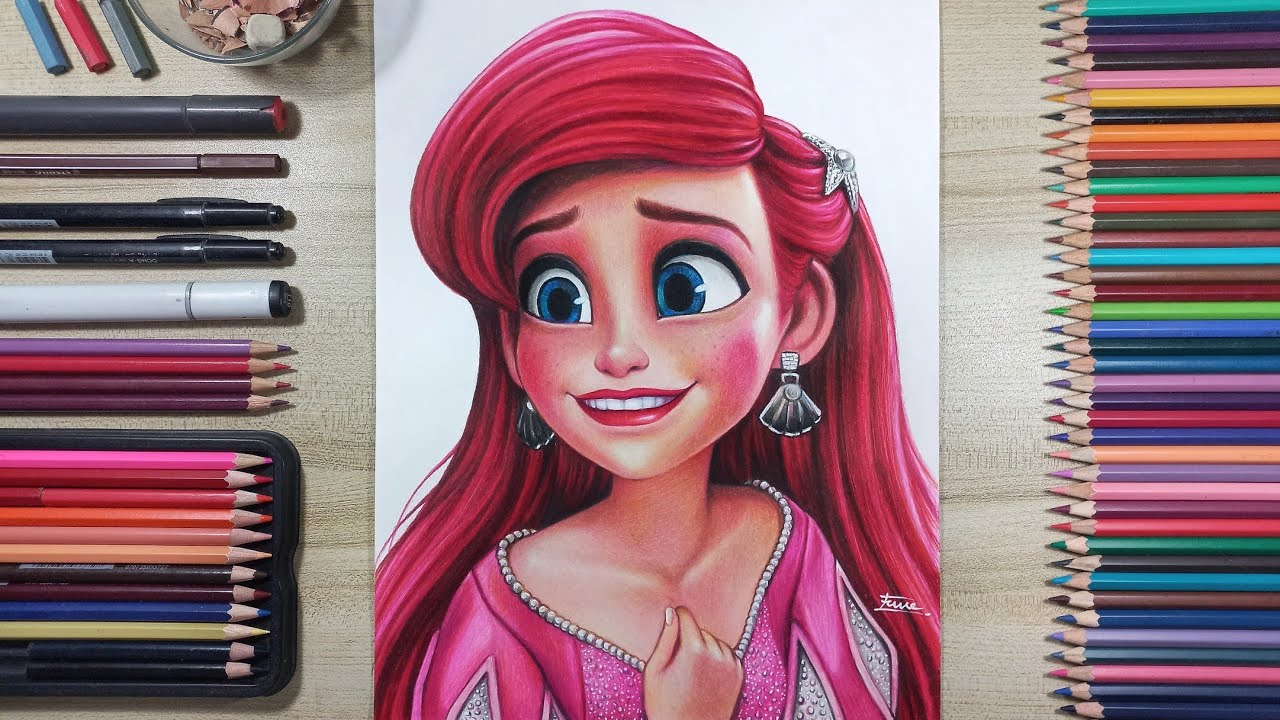 Drawing Princess Ariel (The Little Mermaid) | Fame Art