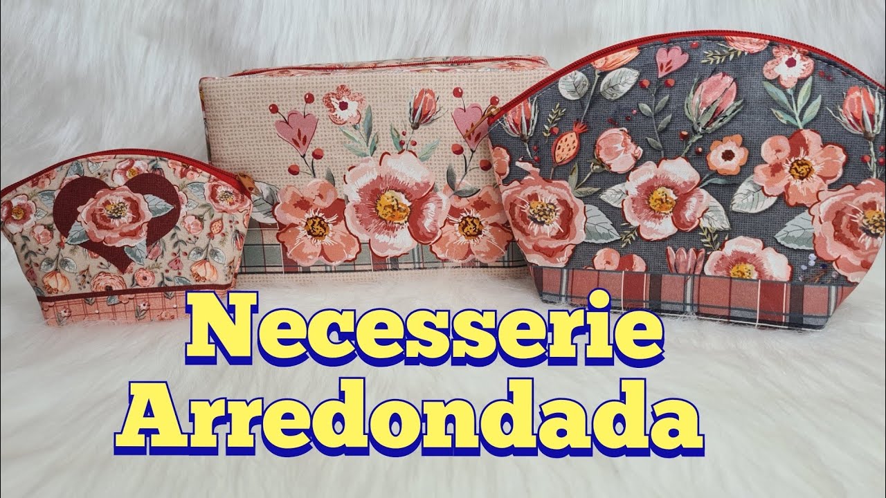 Necesserie arredondada painel fuxico e fricotes floral requinte