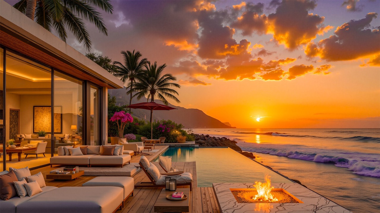 Luxury Beachfront Villa Balcony With Sunset Views And Soothing Jazz – Smooth Jazz Help Relax, Focus