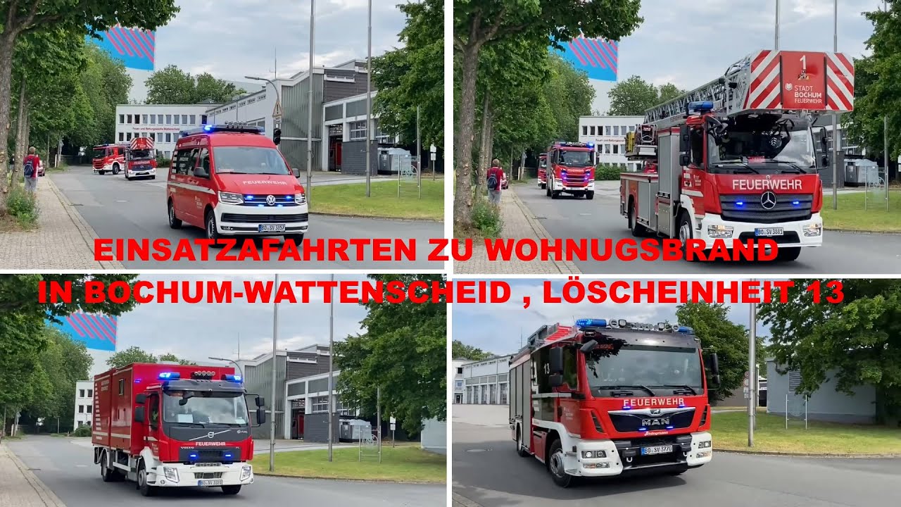 [WOHNUNGSBRAND!] -L&ouml;schzug, GW-ASU und L&ouml;schzug 13 der Feuerwehr BOCHUM Feuerwache 1 |Einsatzfahrten