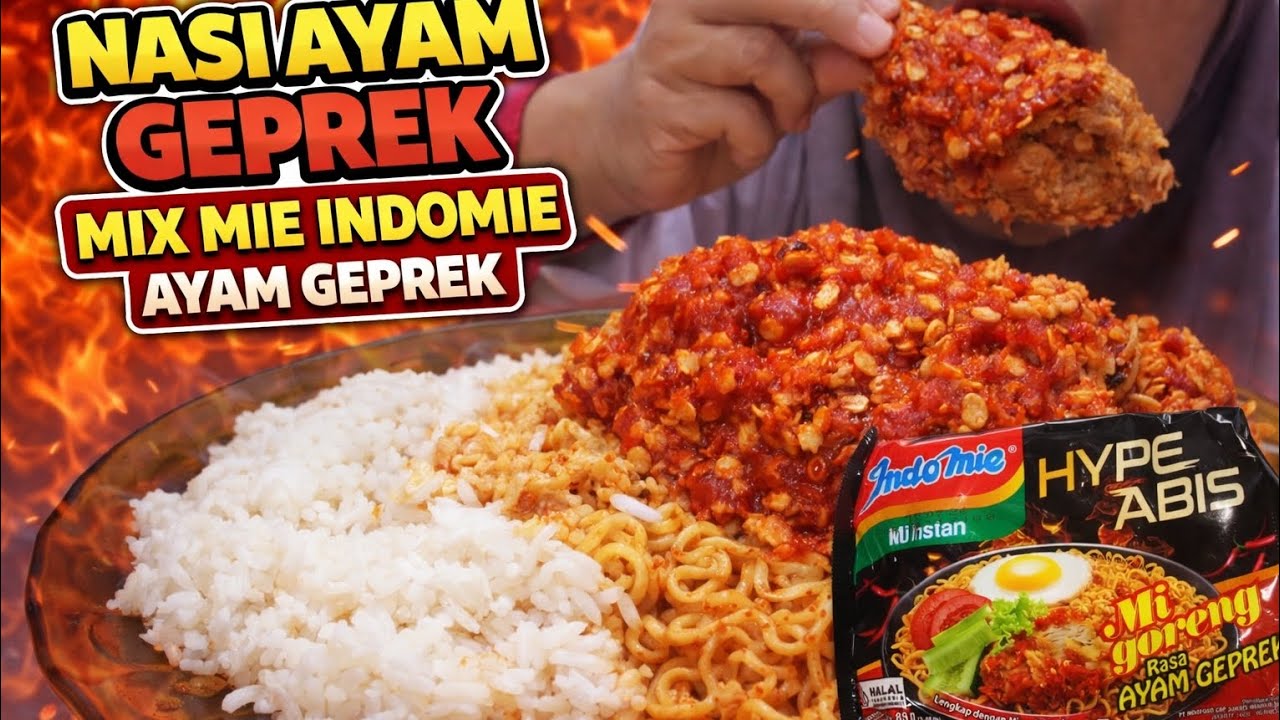 MUKBANG 🎧 | MAKANAN NASI AYAM GEPREK MIX MIE INDOMIE AYAM GEPREK 🍜🍖🍚