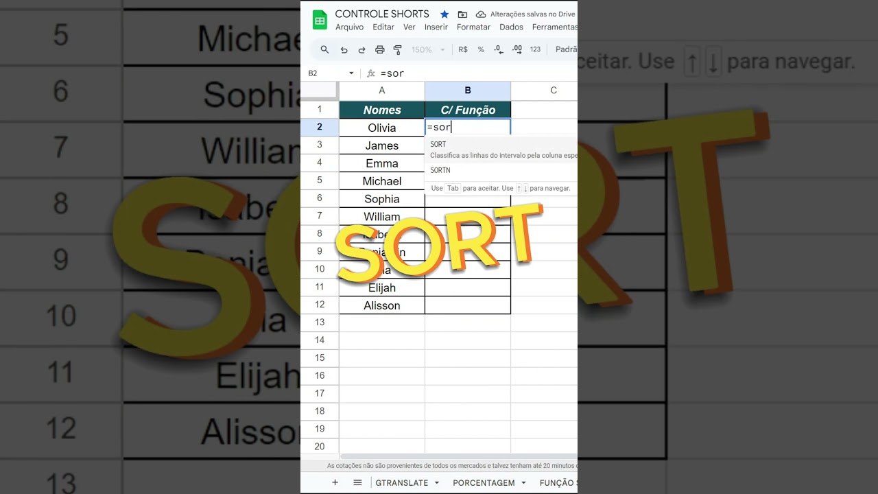 Ordem Alfab&eacute;tica no Google Sheets #googleplanilhas