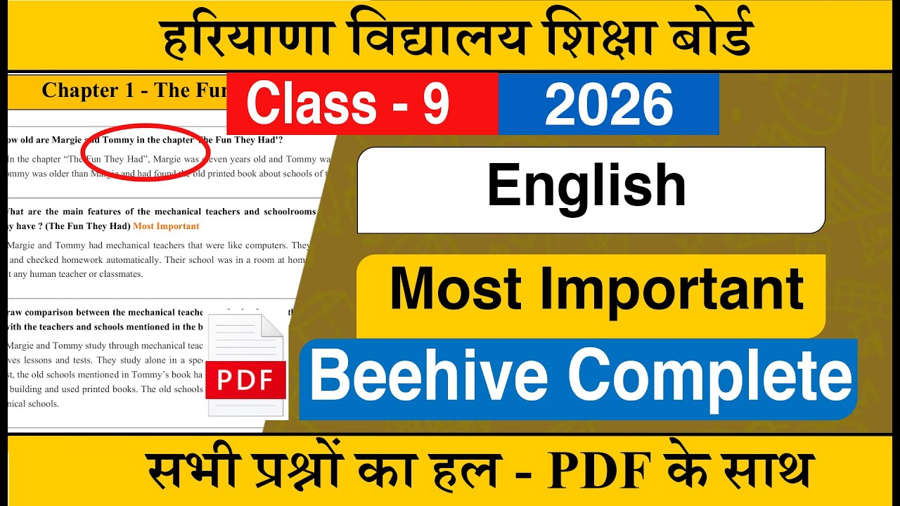 HBSE Class 9 English Beehive Important Questions 2026|HBSE Class 9 English Paper 2026  - CCL Chapter
