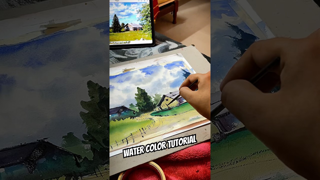 Water color easy cloud landscape tutorial 🔥🌚#shortsfeed #watercolorpainting