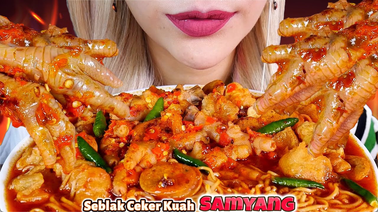 ASMR MUKBANG💥😋 SEBLAK CEKER KUAH SAMYANG PEDAS🔥 SPICY CHICKEN FEET WITH SAMYANG SOUP🐥