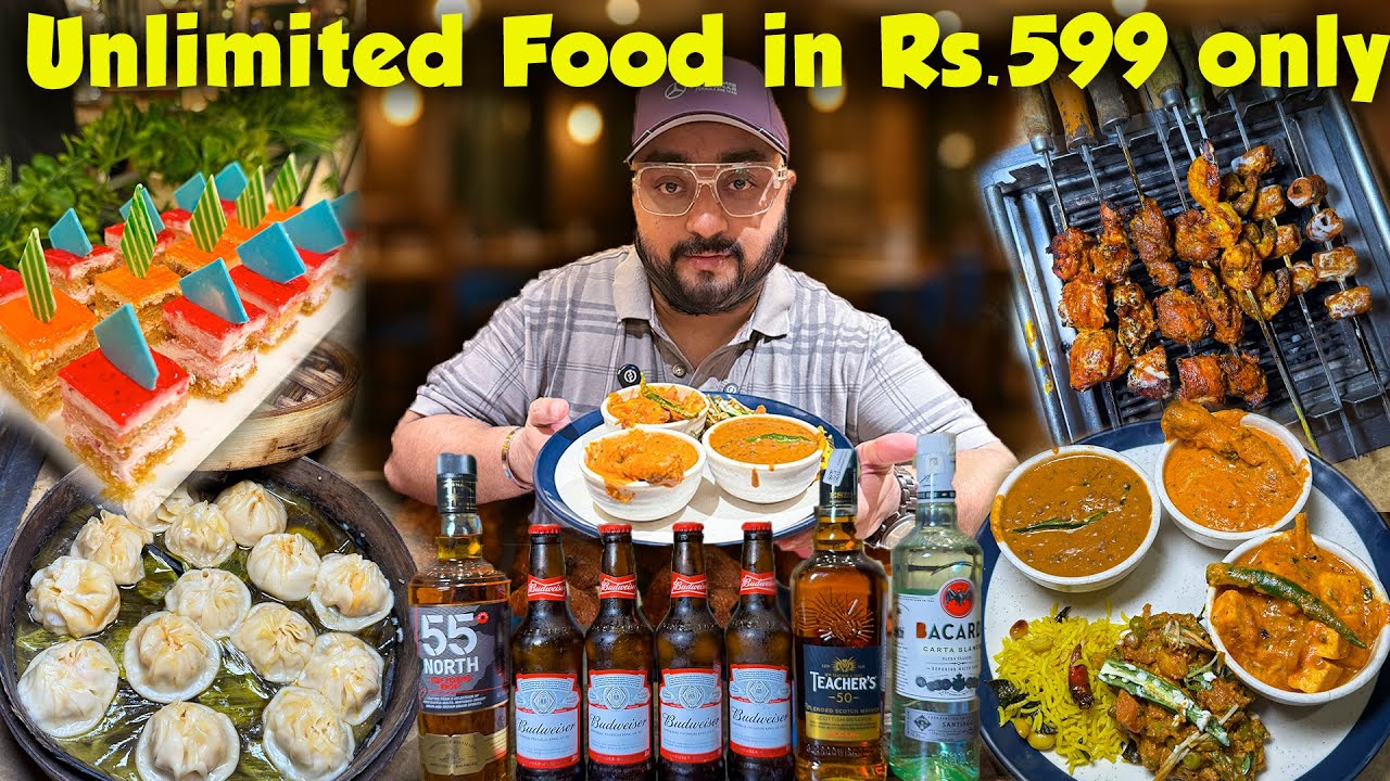Unlimited Veg & Nonveg Food in just Rs.599 | BBQ Industry | Whisky Vodka | 4k