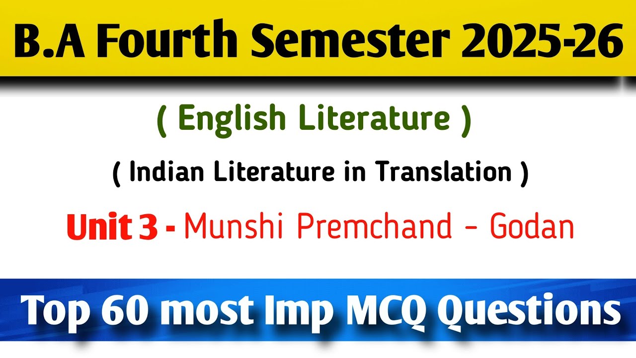 Godan By Munshi Premchand Top Most Important MCQ Questions| B.A 4th semester English Most Imp MCQ'S