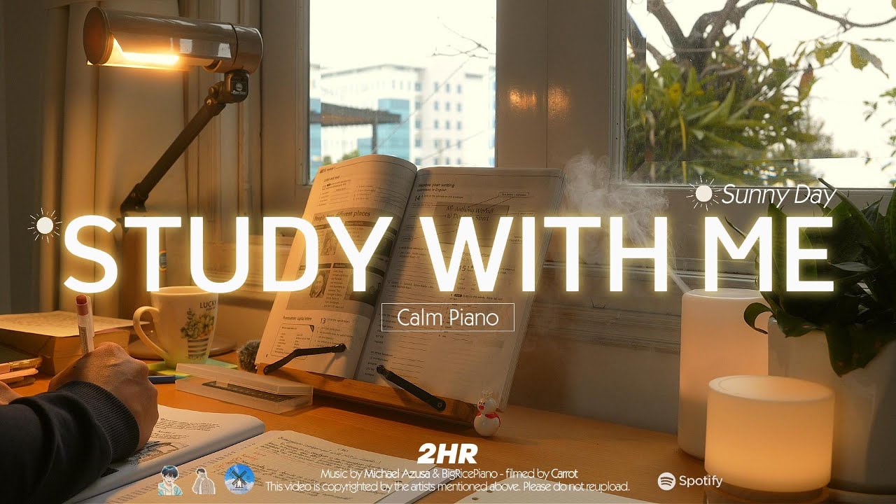 2-HOUR STUDY WITH ME  Warm Sunny Day☀️ | 🎹Calm Piano | Pomodoro 50-10