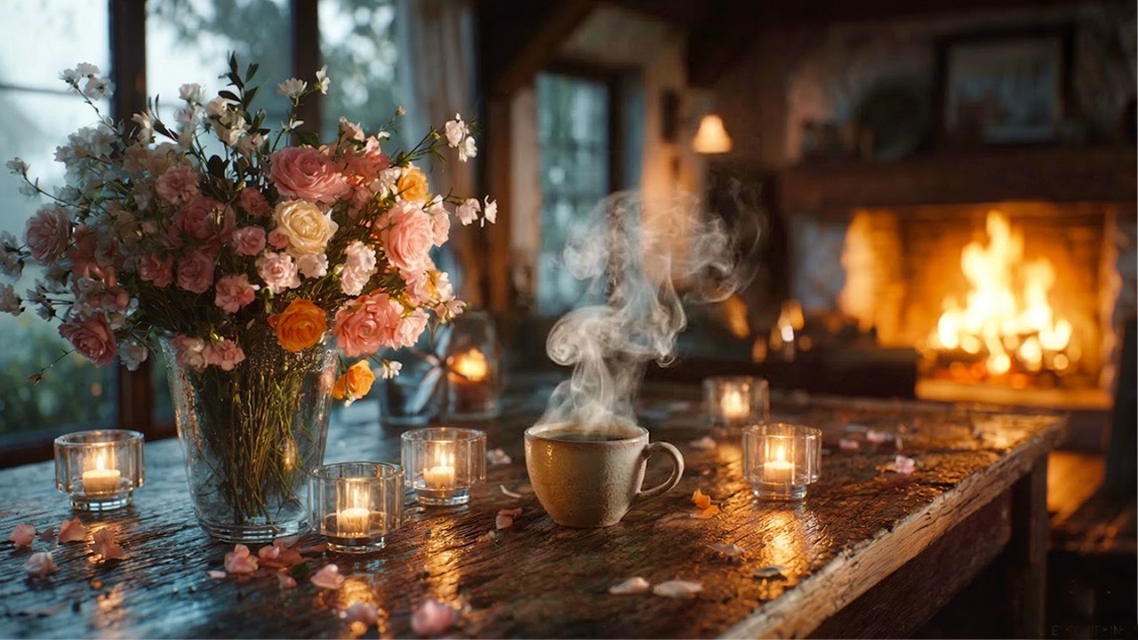 Relaxing Acoustic Guitar to Unwind | Quiet Spring Coffee by the Fireplace (3 Hours)