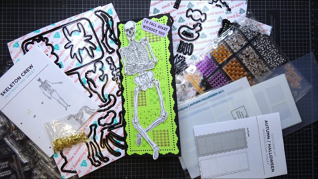Diamond Press Skeleton Crew & Autumn Halloween Collage Card Tutorial! So Cute & Fun!!!