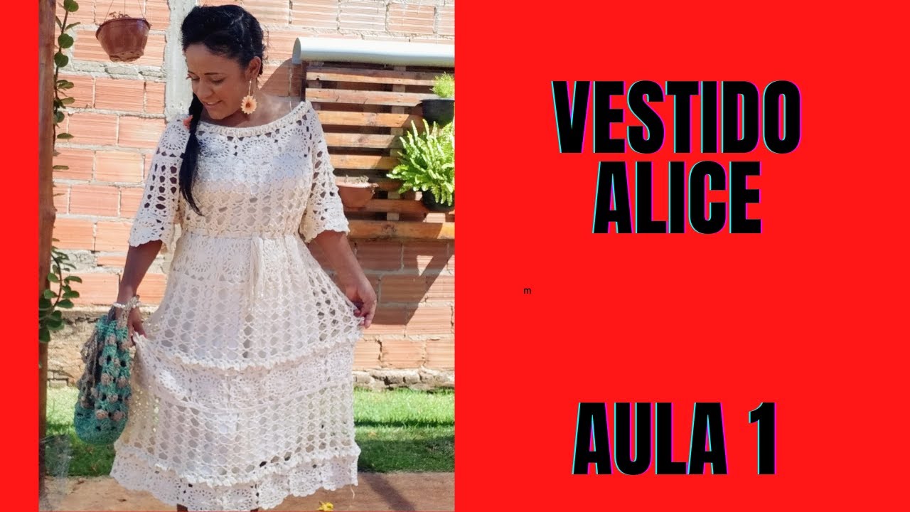 VESTIDO CROCHE ALICE AULA 1#aracellycostaatelie #vestidofloral #500subs #florescroche #vestidofesta