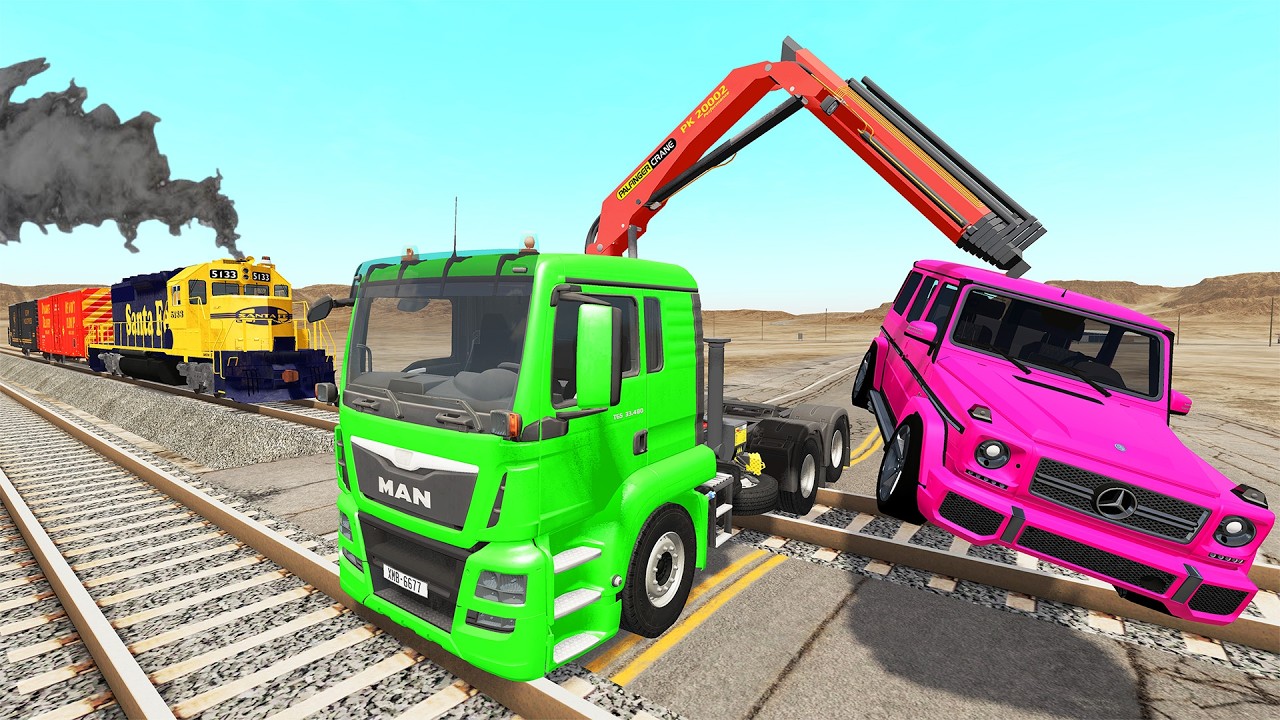 Cars vs Lava Crosses Road - Cars vs Double Rails - BeamNG.Drive