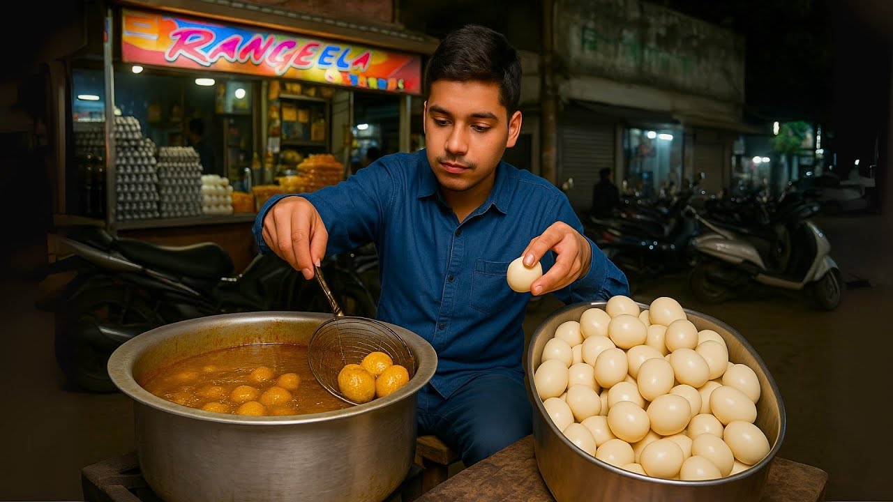 Father & Son Cook and Sell Fried Boiled Egg Masala with Roti 🍳🥙 Evening Street Food