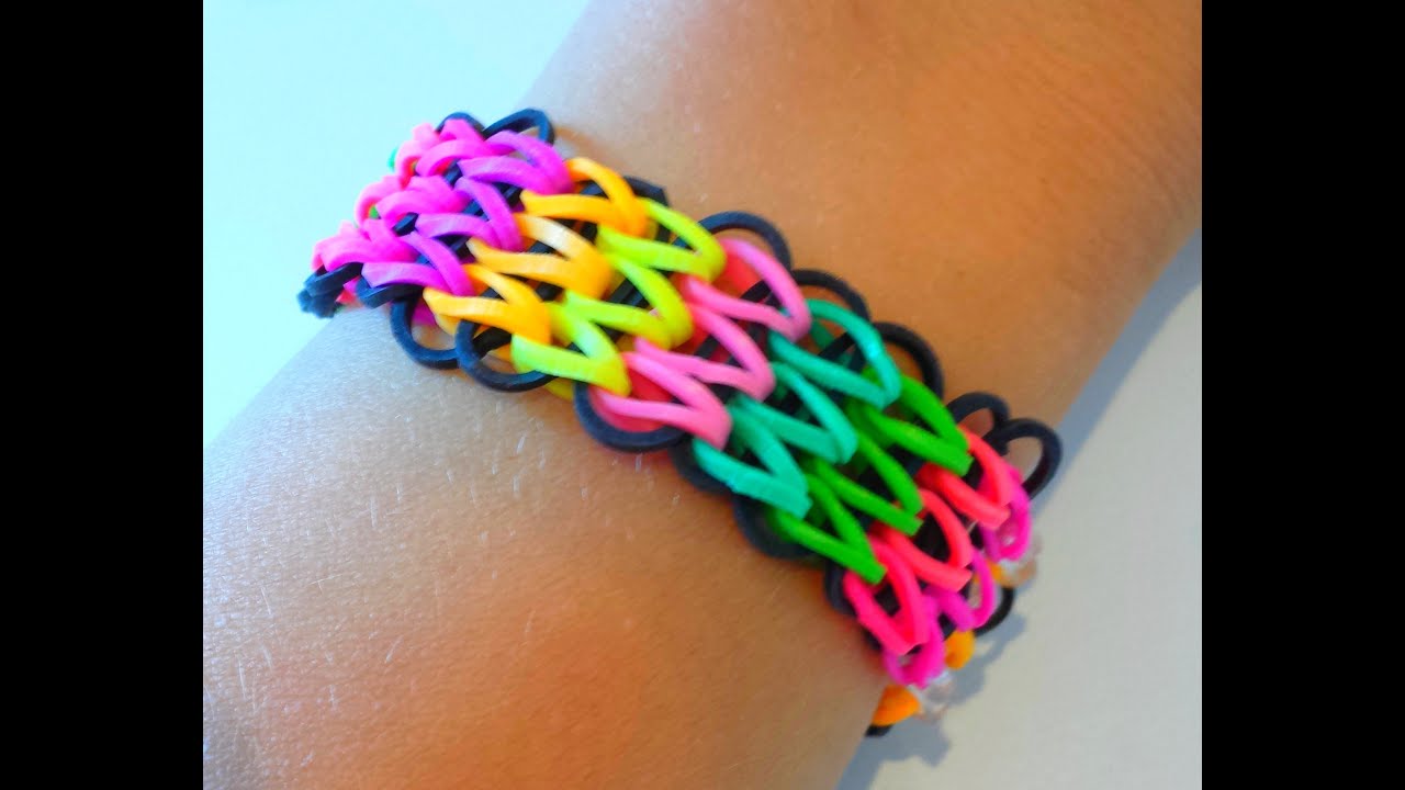 Tutoriel : réaliser un bracelet élastique manchette avec une seule machine RAINBOW LOOM  (français)