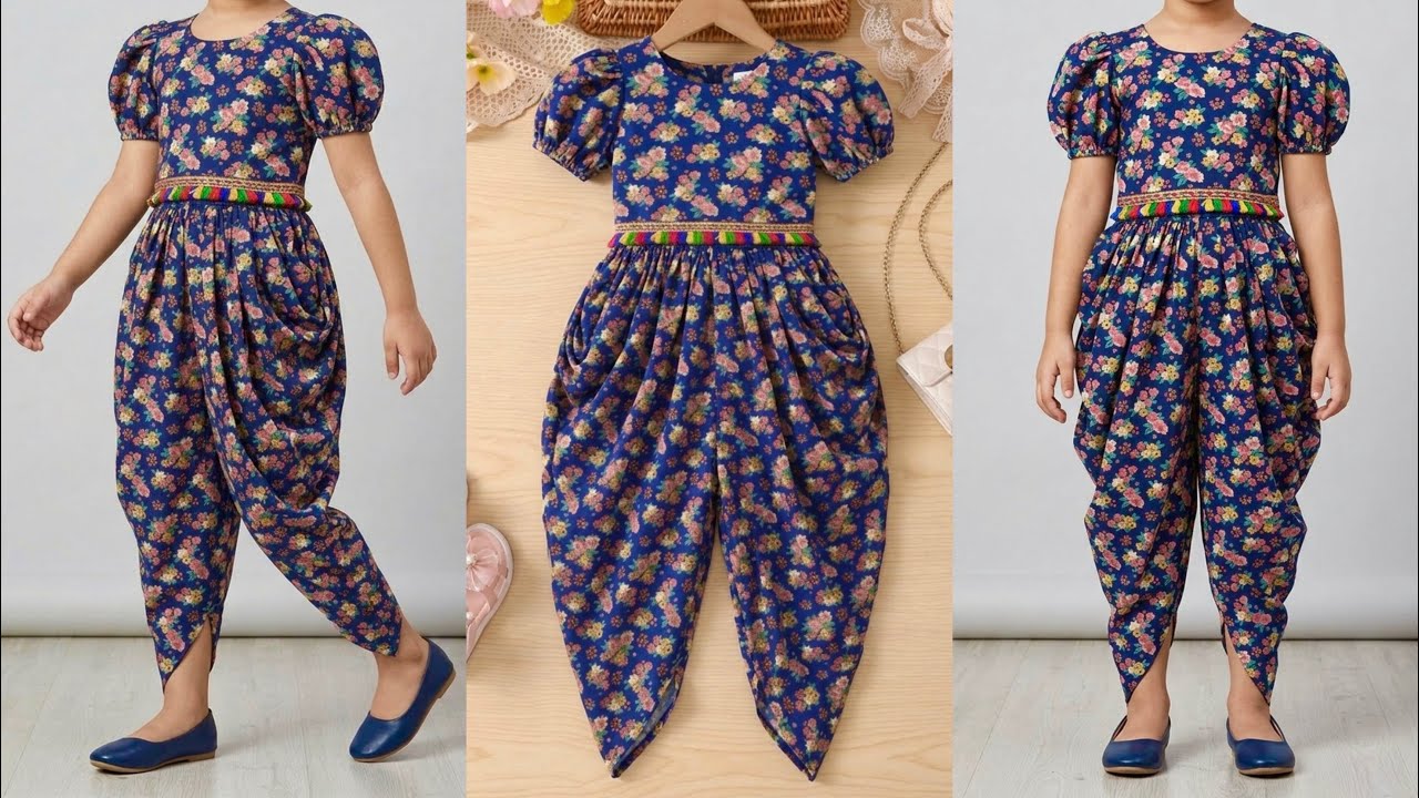 Trendy Baby Dhoti Style Jumpsuit Cutting and Stitching | DIY Trending Dhoti Style Romper / Jumpsuit