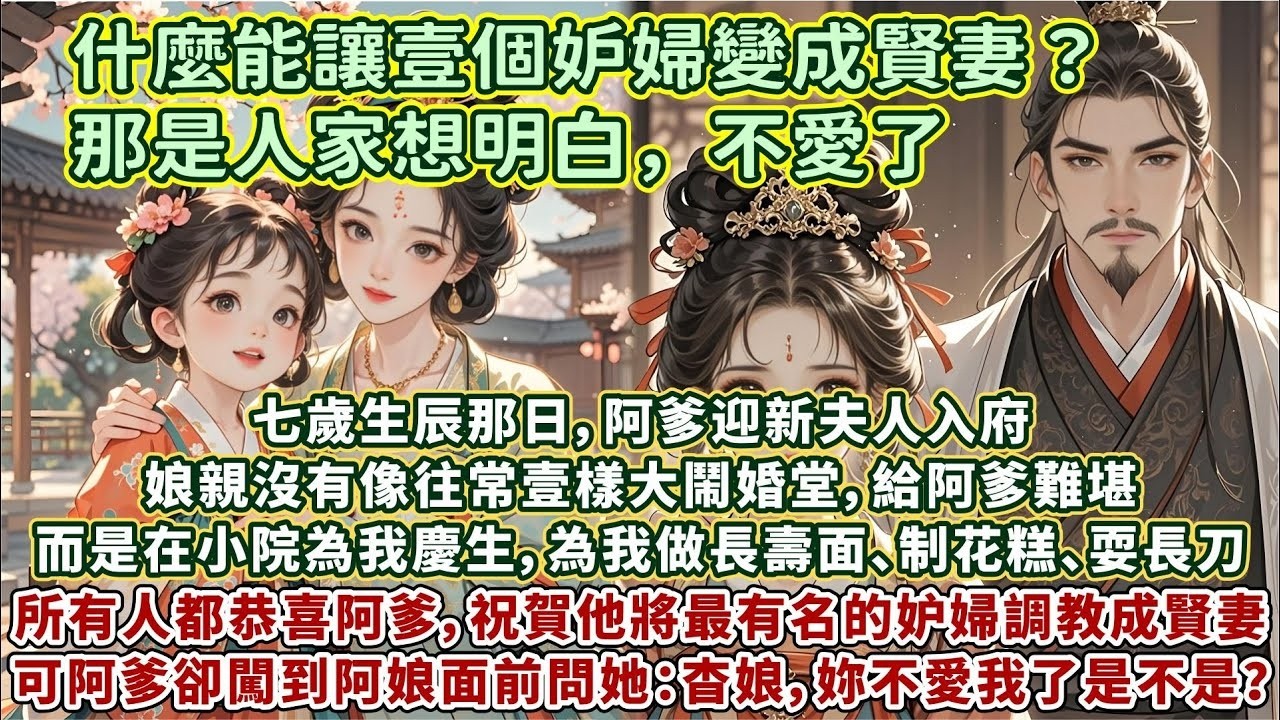 完結溫暖勵誌文：七歲生辰那日，阿爹迎新夫人入府。娘親沒有像往常壹樣大鬧婚堂，給阿爹難堪。而是在小院為我慶生。所有人都恭喜阿爹，祝賀他終於將京都最有名的妒婦調教成賢妻。可阿爹卻闖到阿娘面前，失魂落