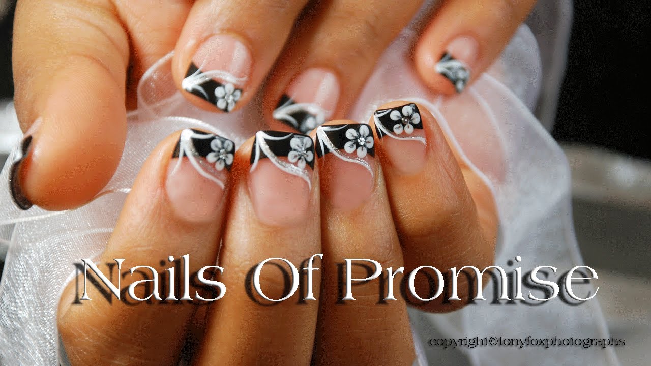 Easy Flower On Black Tip Live Nail Tutorial. Nails Of Promise