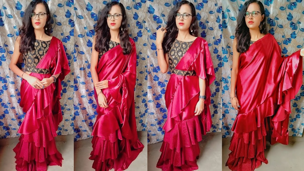 Trending Ruffle Saree Cutting and stitching||Designer frill lehenga Saree Making easy tutorial||