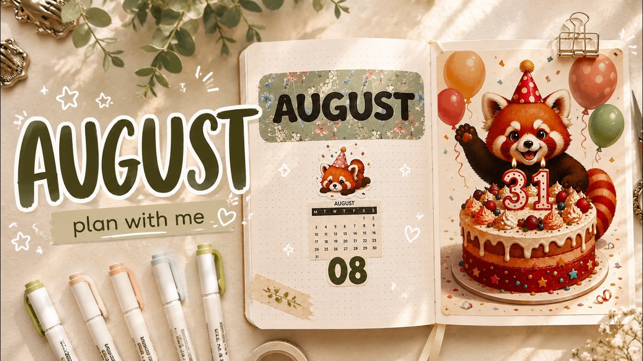 &deg;❀August BULLET JOURNAL SETUP - Plan with me with Mini Printer