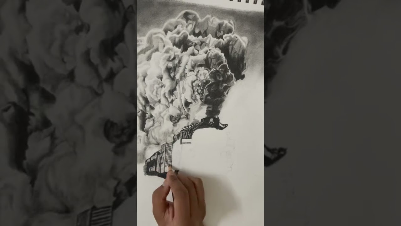 Charcoal drawing/sketch Steam engine train Timelapse (labrinth)