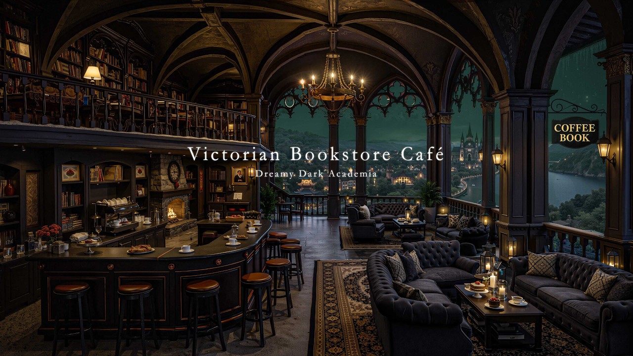 Cozy Rainy Victorian Bookstore Café 🌧️ Spring Dark Academia Ambience for Study & Deep Focus