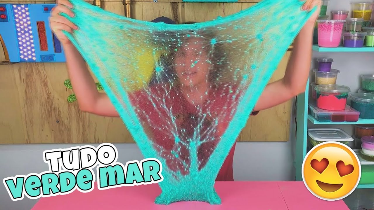 FIZ UMA SLIME COM TODOS OS INGREDIENTES NA COR VERDE MAR / VERDE ÁGUA | TIO LUCAS