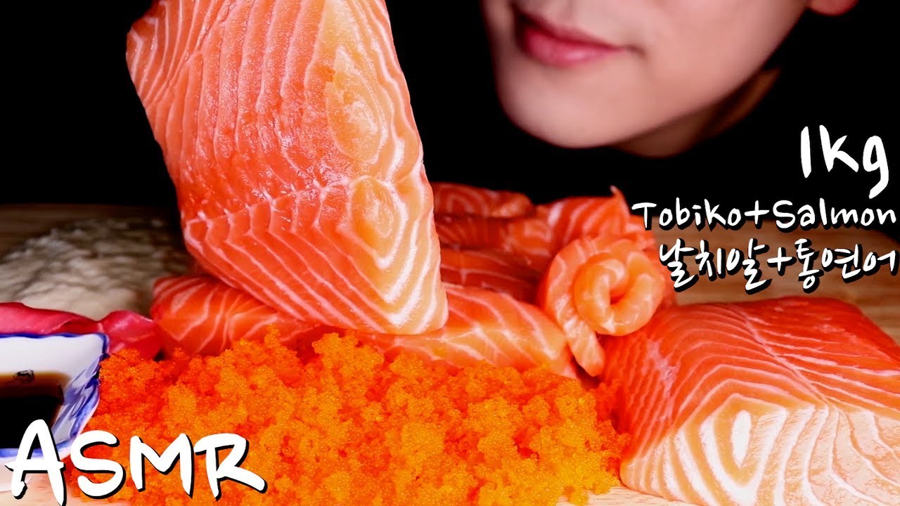 ASMR Salmon+TobikoEggs 연어+날치알 (eating sounds) No Talking [mukbang]