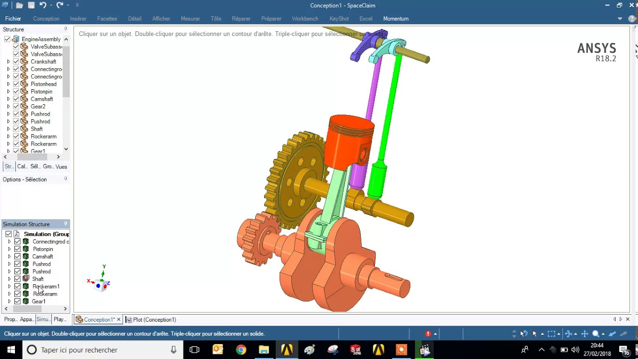 rocker arm motion simulation in spaceclaim/algoryx