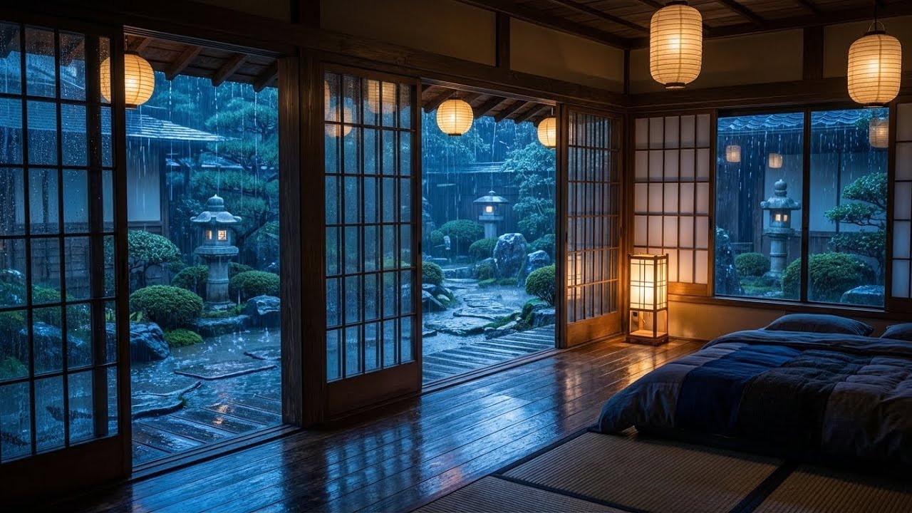 Deeply Soothing Rain and Felt Piano in a Rainy Zen Garden View for Instant Sleep Relief 🏮🎹