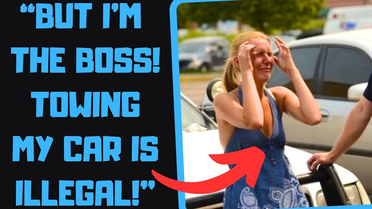 r/EntitledPeople - Smug Karen Boss IGNORES 'No Parking' Signs! Cries When Car's Stolen lol