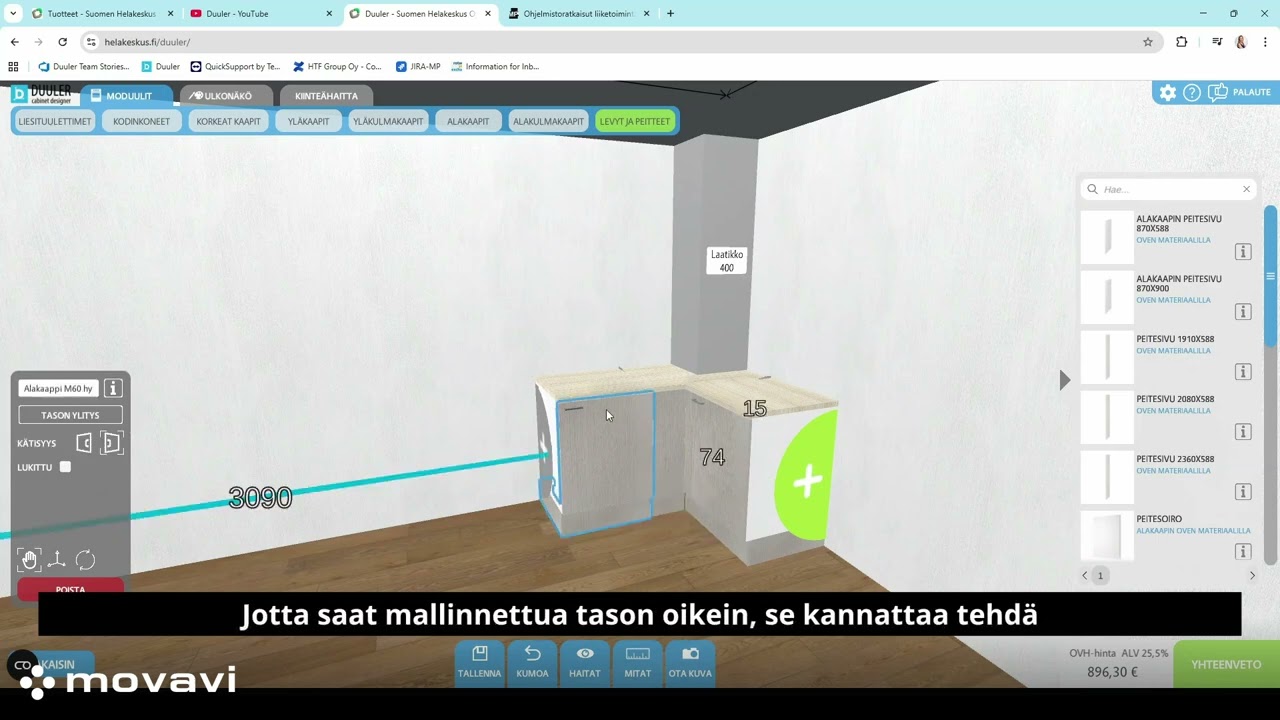 Duuler: Kulmakoteloinnin mallintaminen suunnitelmalle