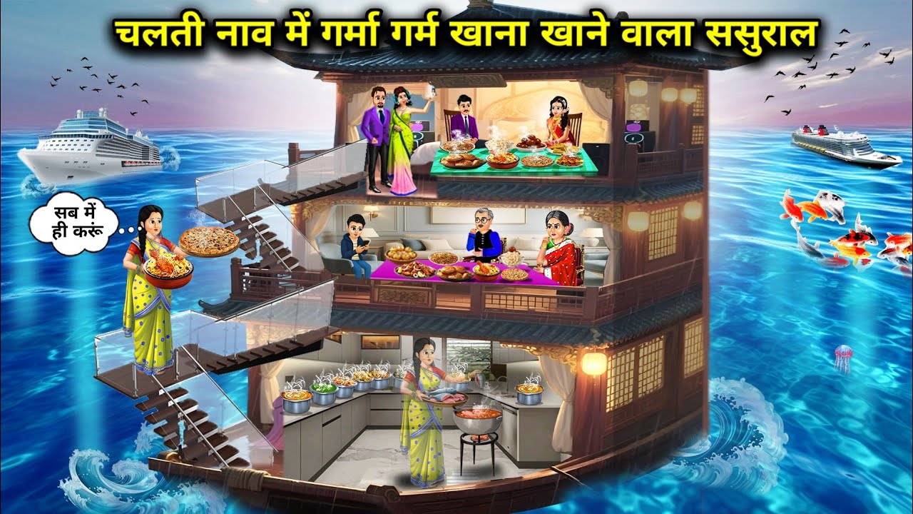 चलती नाव में गर्मा गर्म खाना खाने वाला ससुराल||Cartoon Videos||in-laws who eat hot food in a moving