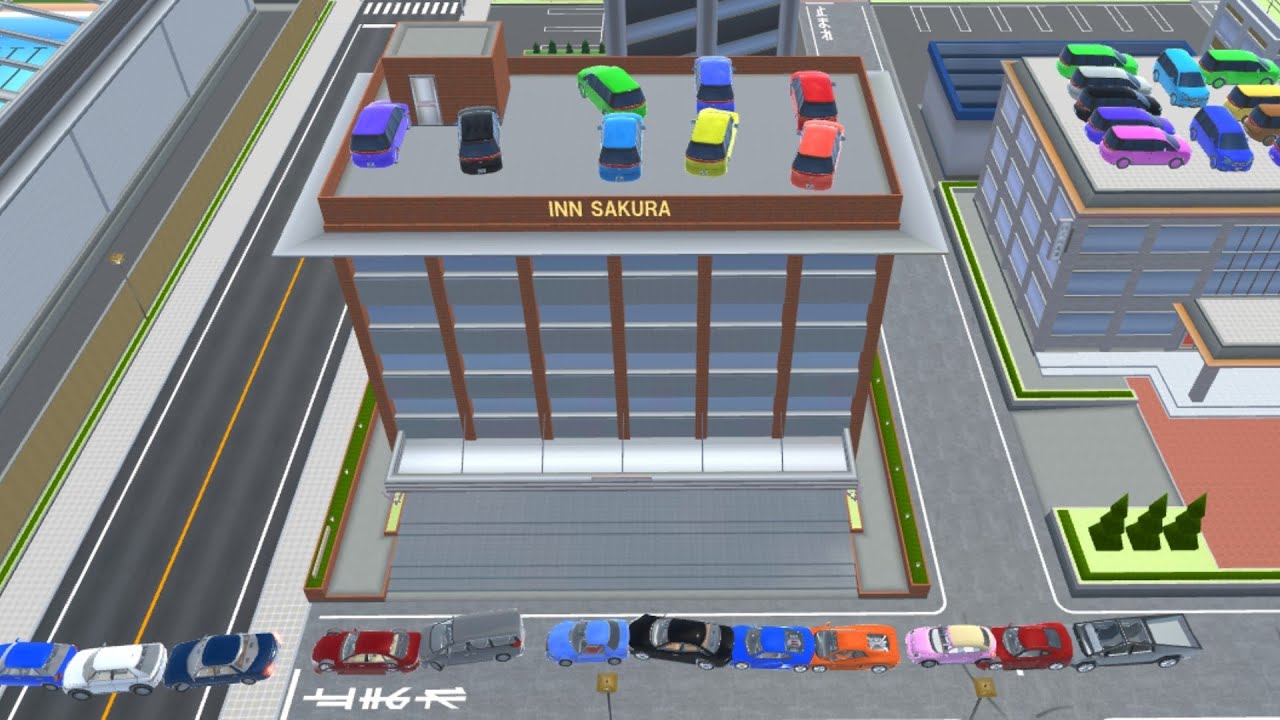 All Rainbow colors cars collection at one place on buildings and roads