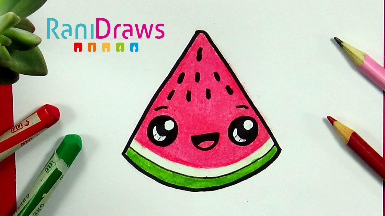 Cómo dibujar una SANDIA KAWAII - Paso a paso