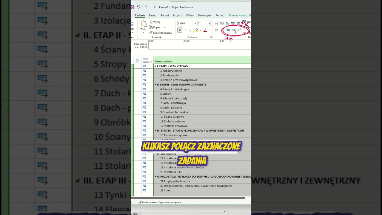Harmonogram budowy w mniej niż minutę. MS Project tutorial 