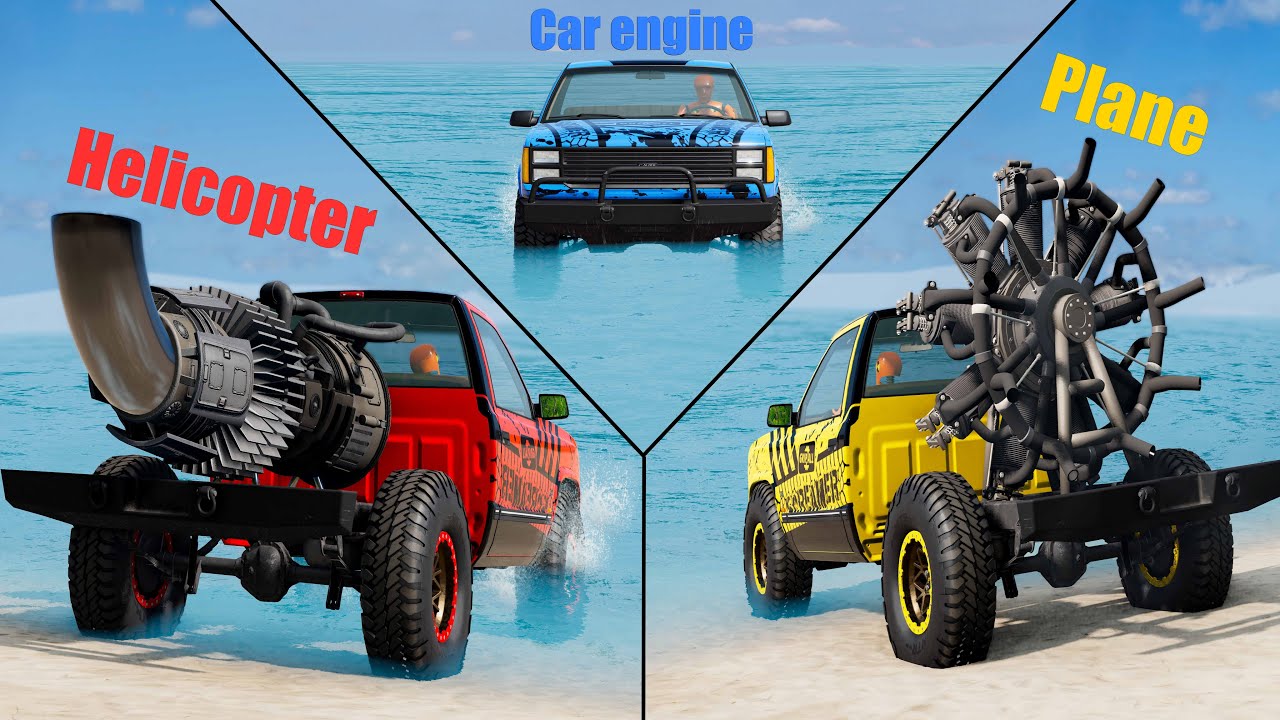 Car vs Plane vs Helicopter Engine - Which is Faster?- Beamng drive