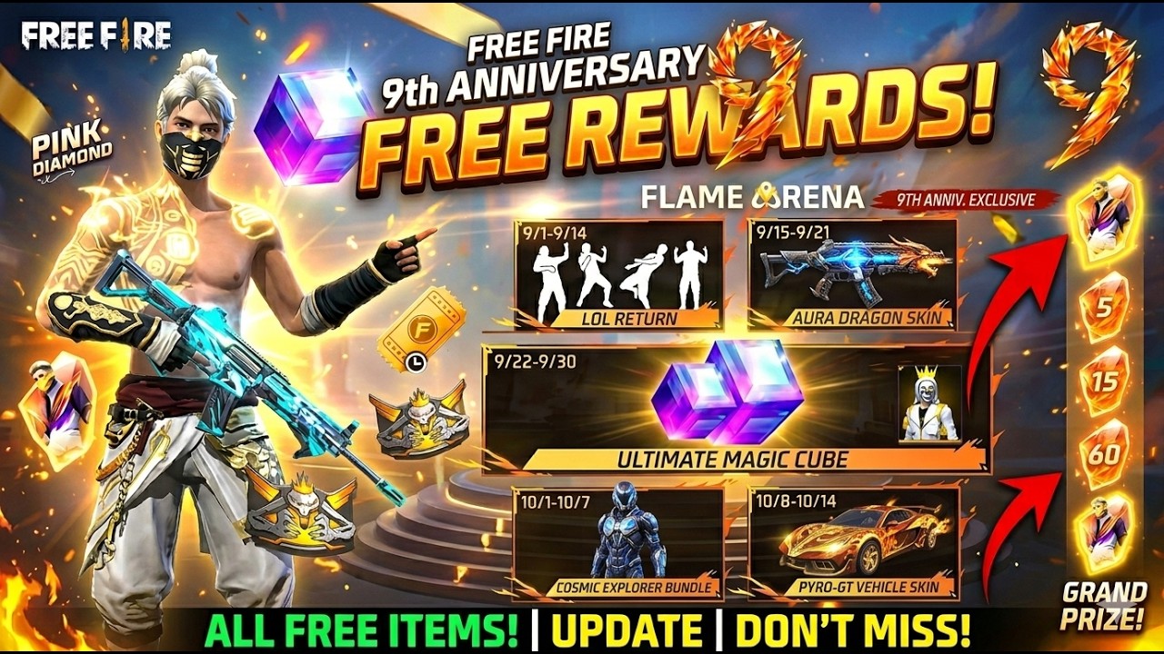 Ob54 Update 💥 9th Anniversary Free Fire 🤯🥳| lol emote | free fire new event | new event free fire